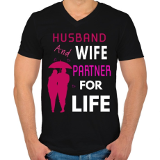 PRINTFASHION HUSBAND AND WIFE-LIFE - Férfi V-nyakú póló - Fekete