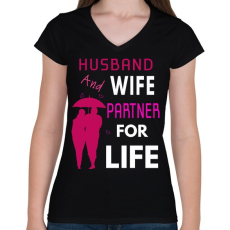 PRINTFASHION HUSBAND AND WIFE-LIFE - Női V-nyakú póló - Fekete