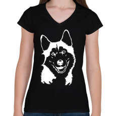 PRINTFASHION husky 2 - Női V-nyakú póló - Fekete
