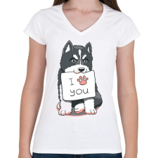 PRINTFASHION Husky love - Női V-nyakú póló - Fehér női póló