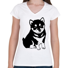 PRINTFASHION Husky - Női V-nyakú póló - Fehér