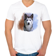PRINTFASHION husky-portré - Férfi V-nyakú póló - Fehér férfi póló