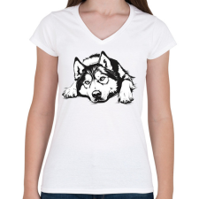 PRINTFASHION Husky Sziluett - Női V-nyakú póló - Fehér női póló
