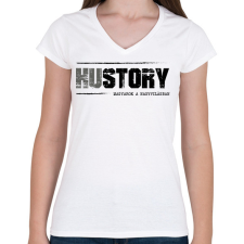 PRINTFASHION HUstory (black) - Női V-nyakú póló - Fehér női póló