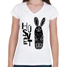 PRINTFASHION Húsvét - Fekete nyúl - Női V-nyakú póló - Fehér női póló