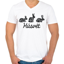 PRINTFASHION Húsvét - Mintás nyulak - Férfi V-nyakú póló - Fehér férfi póló