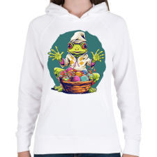 PRINTFASHION Húsvéti béka kosárnyi tojással - Női kapucnis pulóver - Fehér női pulóver, kardigán
