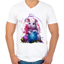 PRINTFASHION húsvéti nyuszi - Férfi V-nyakú póló - Fehér férfi póló
