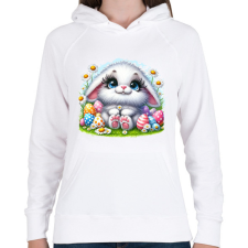 PRINTFASHION Húsvéti nyuszi - Női kapucnis pulóver - Fehér női pulóver, kardigán