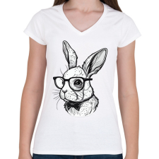 PRINTFASHION Húsvéti nyuszi szemüvegben - Női V-nyakú póló - Fehér női póló