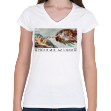 PRINTFASHION Húzd meg az ujjam! - Női V-nyakú póló - Fehér női póló