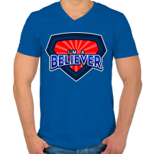 PRINTFASHION I AM A BELIEVER - Férfi V-nyakú póló - Királykék férfi póló
