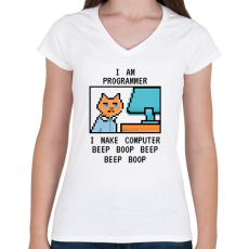 PRINTFASHION I am programmer (black) - Női V-nyakú póló - Fehér