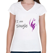 PRINTFASHION I am single - Női V-nyakú póló - Fehér női póló