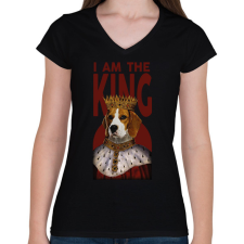 PRINTFASHION I am the king - kutya - Női V-nyakú póló - Fekete női póló