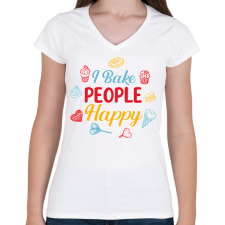 PRINTFASHION I bake people happy - Női V-nyakú póló - Fehér női póló