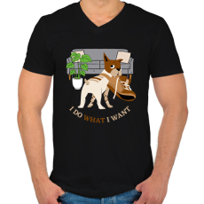 PRINTFASHION I Do What I want! - Azt csinálok, amit akarok! - Vicces kutyás póló minta - Férfi V-nyakú póló - Fekete