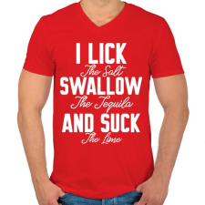 PRINTFASHION I lick swallow and suck - Férfi V-nyakú póló - Piros férfi póló