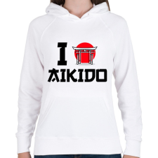 PRINTFASHION I love Aikido - Női kapucnis pulóver - Fehér női pulóver, kardigán