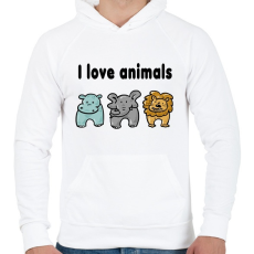 PRINTFASHION I love animals - Férfi kapucnis pulóver - Fehér
