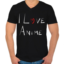 PRINTFASHION I love anime - Férfi V-nyakú póló - Fekete férfi póló