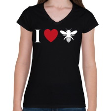 PRINTFASHION I love Bee - Női V-nyakú póló - Fekete női póló