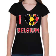 PRINTFASHION I love Belgium - Női V-nyakú póló - Fekete női póló