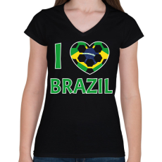 PRINTFASHION I love Brazil - Női V-nyakú póló - Fekete