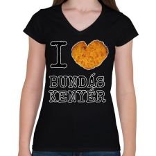 PRINTFASHION I love Bundás kenyér - Női V-nyakú póló - Fekete női póló