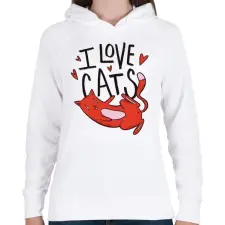 PRINTFASHION I love Cats - Női kapucnis pulóver - Fehér női pulóver, kardigán