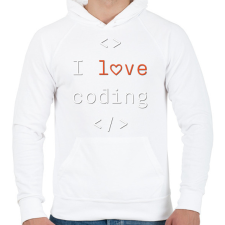 PRINTFASHION I love coding, szeretek programozni - Férfi kapucnis pulóver - Fehér férfi pulóver, kardigán