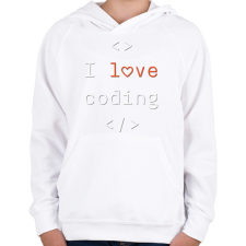 PRINTFASHION I love coding, szeretek programozni - Gyerek kapucnis pulóver - Fehér gyerek pulóver, kardigán