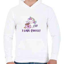 PRINTFASHION I love coffee Unikornis - Férfi kapucnis pulóver - Fehér férfi pulóver, kardigán