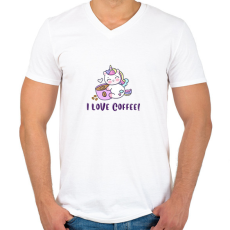 PRINTFASHION I love coffee Unikornis - Férfi V-nyakú póló - Fehér