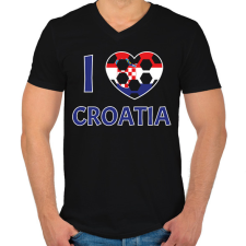 PRINTFASHION I love Croatia - Férfi V-nyakú póló - Fekete férfi póló