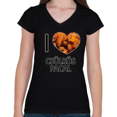 PRINTFASHION I love Csülkös pacal - Női V-nyakú póló - Fekete