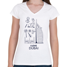 PRINTFASHION I LOVE DUBAI - Női V-nyakú póló - Fehér női póló