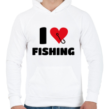 PRINTFASHION I love fishing - Férfi kapucnis pulóver - Fehér férfi pulóver, kardigán