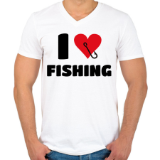 PRINTFASHION I love fishing - Férfi V-nyakú póló - Fehér férfi póló