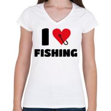 PRINTFASHION I love fishing - Női V-nyakú póló - Fehér