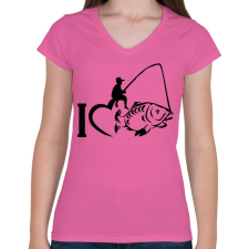 PRINTFASHION I LOVE FISHING - Női V-nyakú póló - Rózsaszín női póló