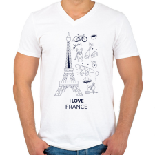 PRINTFASHION I LOVE FRANCE 1 - Férfi V-nyakú póló - Fehér férfi póló