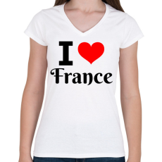 PRINTFASHION I love France - Női V-nyakú póló - Fehér