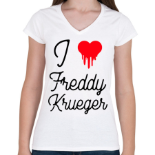 PRINTFASHION I love Freddy Krueger - Női V-nyakú póló - Fehér női póló