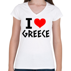 PRINTFASHION I love Greece 2 - Női V-nyakú póló - Fehér