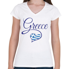 PRINTFASHION I love greece - Női V-nyakú póló - Fehér női póló