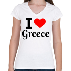 PRINTFASHION I love Greece - Női V-nyakú póló - Fehér