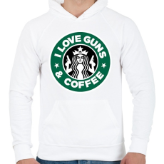 PRINTFASHION I love guns and coffee - Férfi kapucnis pulóver - Fehér