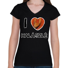 PRINTFASHION I love halászlé - Női V-nyakú póló - Fekete női póló