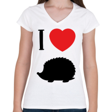 PRINTFASHION I love hedgehog (black) - Női V-nyakú póló - Fehér női póló
